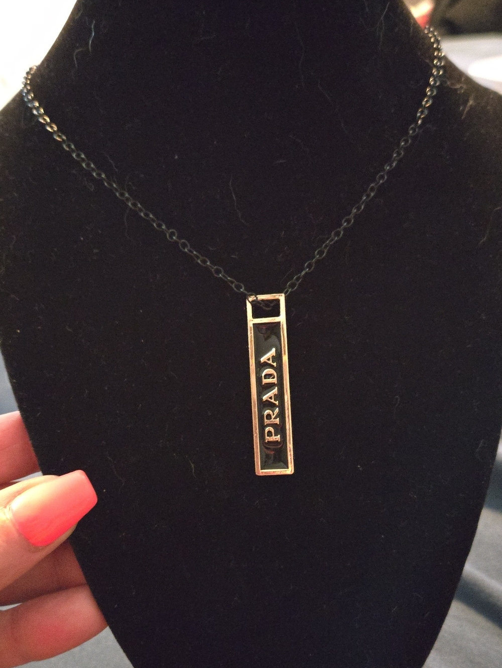 Prada Black Enamel and Gold-Tone Vertical Bar Necklace